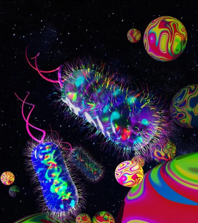 圖示細菌被困在3D微珠基質中