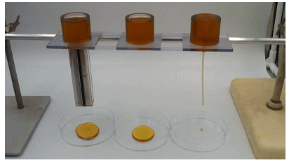 蜂蜜滴落對比實驗。圖片來源：Nature